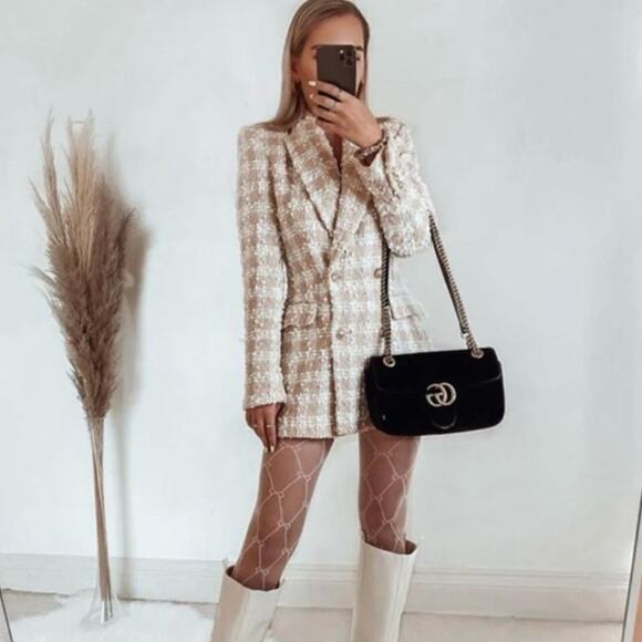 NWOT Zara Textured Tweed Light Pink Double Breasted Blazer. Blogger fave. - Picture 4 of 12